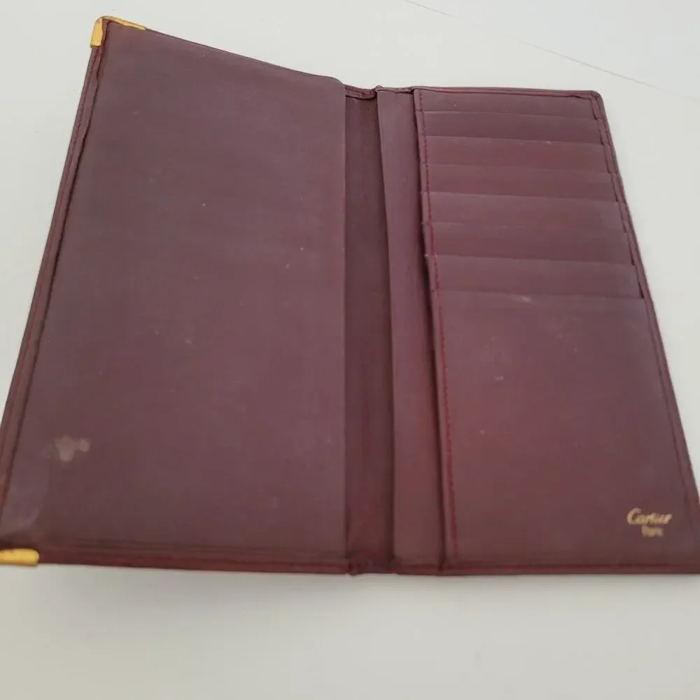 Cartier Vintage Bifold Leather Bordeaux Red Wallet Large Credit Card Checkbook